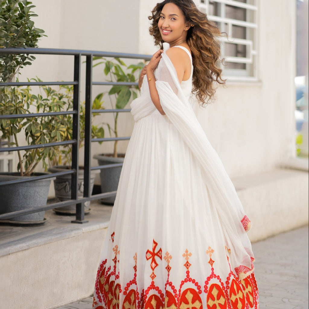 wedding modern habesha dress Modern Ethiopian Wedding Dress Ethiopian Habesha Dress Fashion Simple Ethiopian Wedding Dress Detailed Brown Embroidery