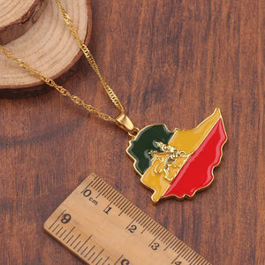 Ethiopian Flag & Lion Map Pendant