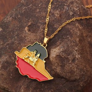 Ethiopian Flag & Lion Map Pendant