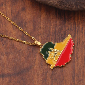 Ethiopian Flag & Lion Map Pendant