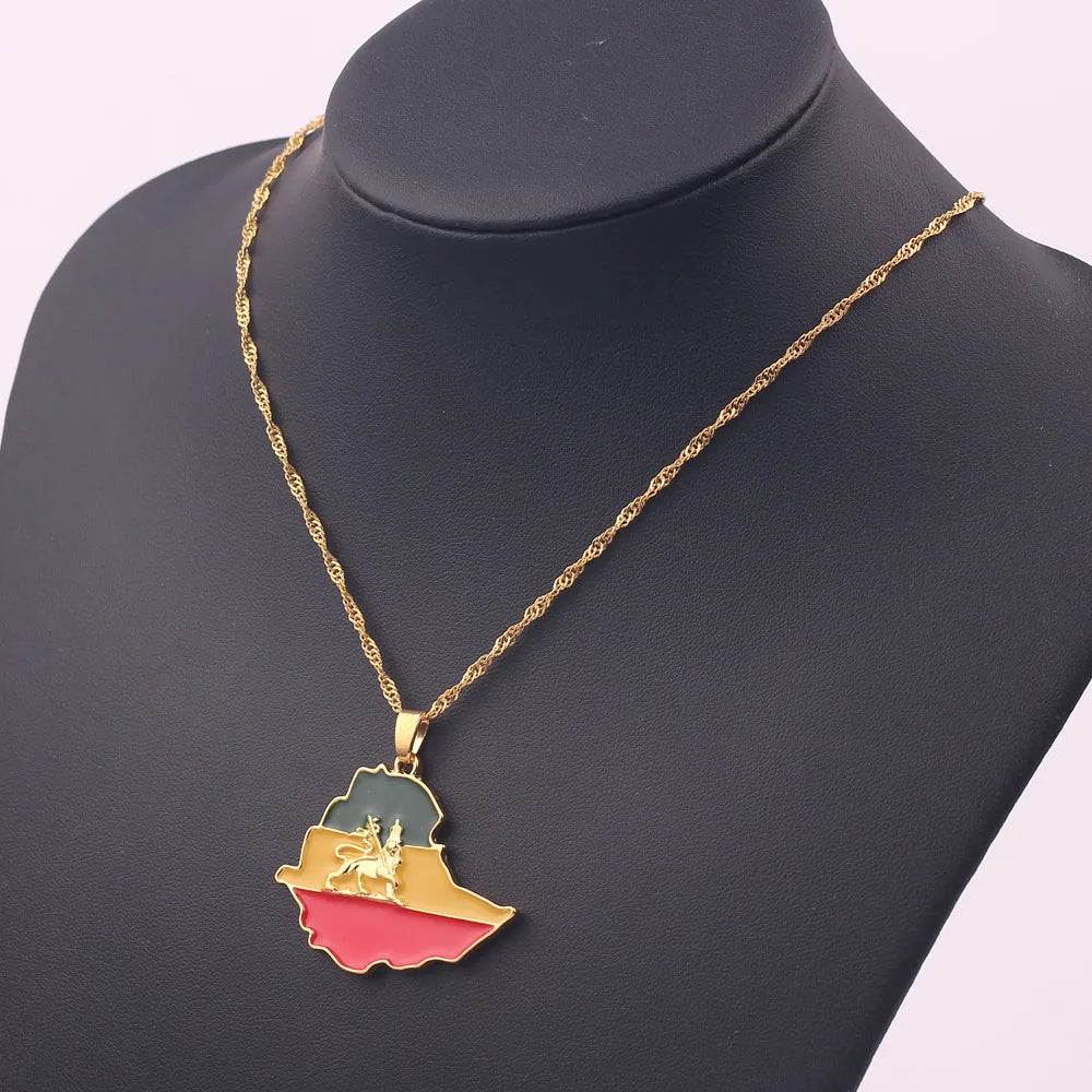 Ethiopian Flag & Lion Map Pendant