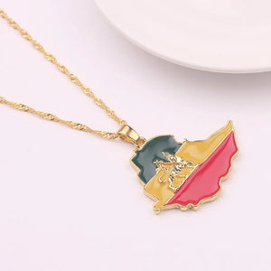 Ethiopian Flag & Lion Map Pendant