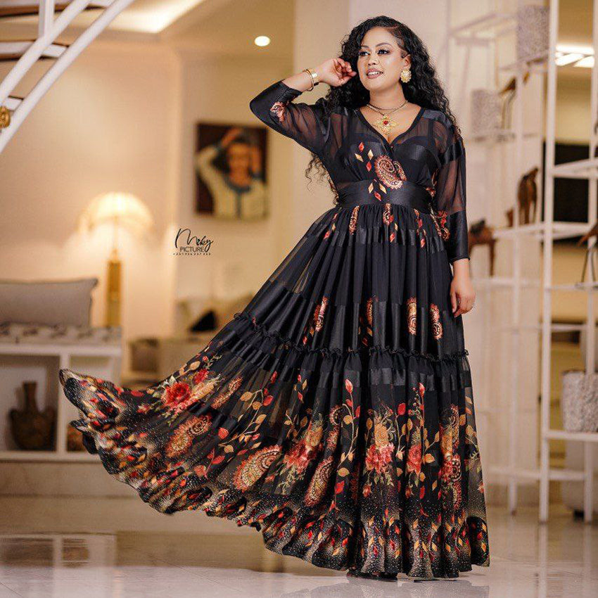 Meron Ethiopian Chiffon Dress Black / S Meron Ethiopian Chiffon Dress Black / S