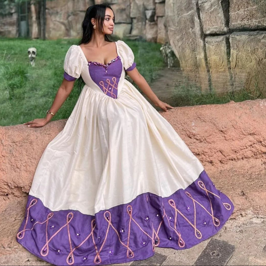 purple habesha dress Ethiopian Dress, Habesha Kemis, Traditional Women's Clothes
