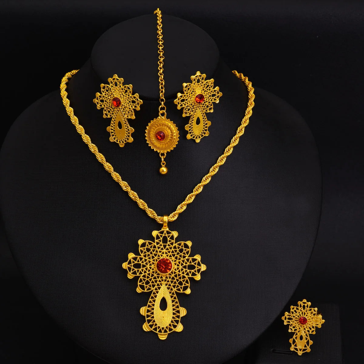 Golden Color Ethiopian Cross Jewelry Set