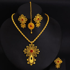 Golden Color Ethiopian Cross Jewelry Set