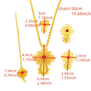 Golden Color Ethiopian Cross Jewelry Set