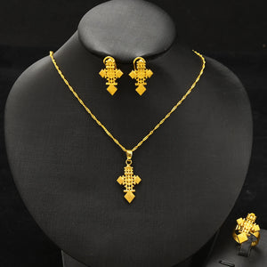 Elegant Ethiopian Cross Necklace, Earrings & Ring Set