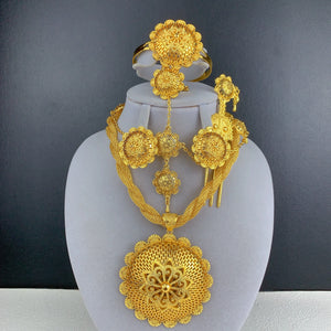 Luxurious Habesha  Gold Plated Floral Jewelry Set