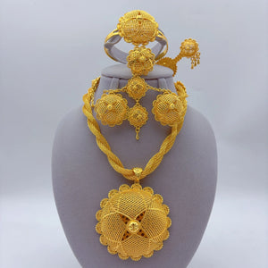 Luxurious Habesha  Gold Plated Floral Jewelry Set