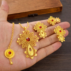 Golden Color Ethiopian Cross Jewelry Set