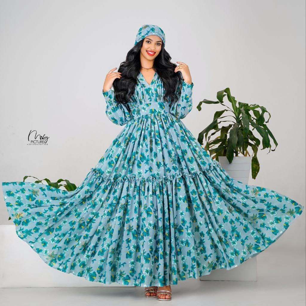 Flowy Chiffon Dress with Unique Designs Green
