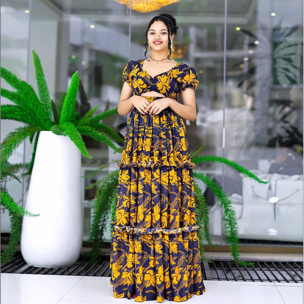 short modern habesha dress Elegant Lemon Color Embroidery Habesha Dress Ethiopian Libs