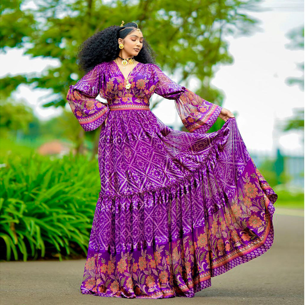 Purple Habesha Chiffon Purple Ethiopian Chiffon Dress Custom Made Purple Habesha Chiffon Purple Ethiopian Chiffon Dress Custom Made