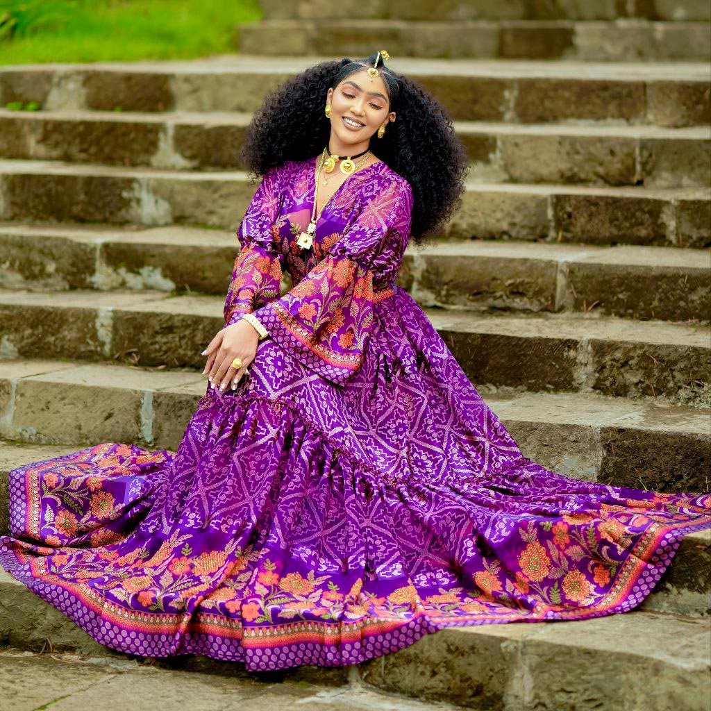 Purple Ethiopian Chiffon Dress