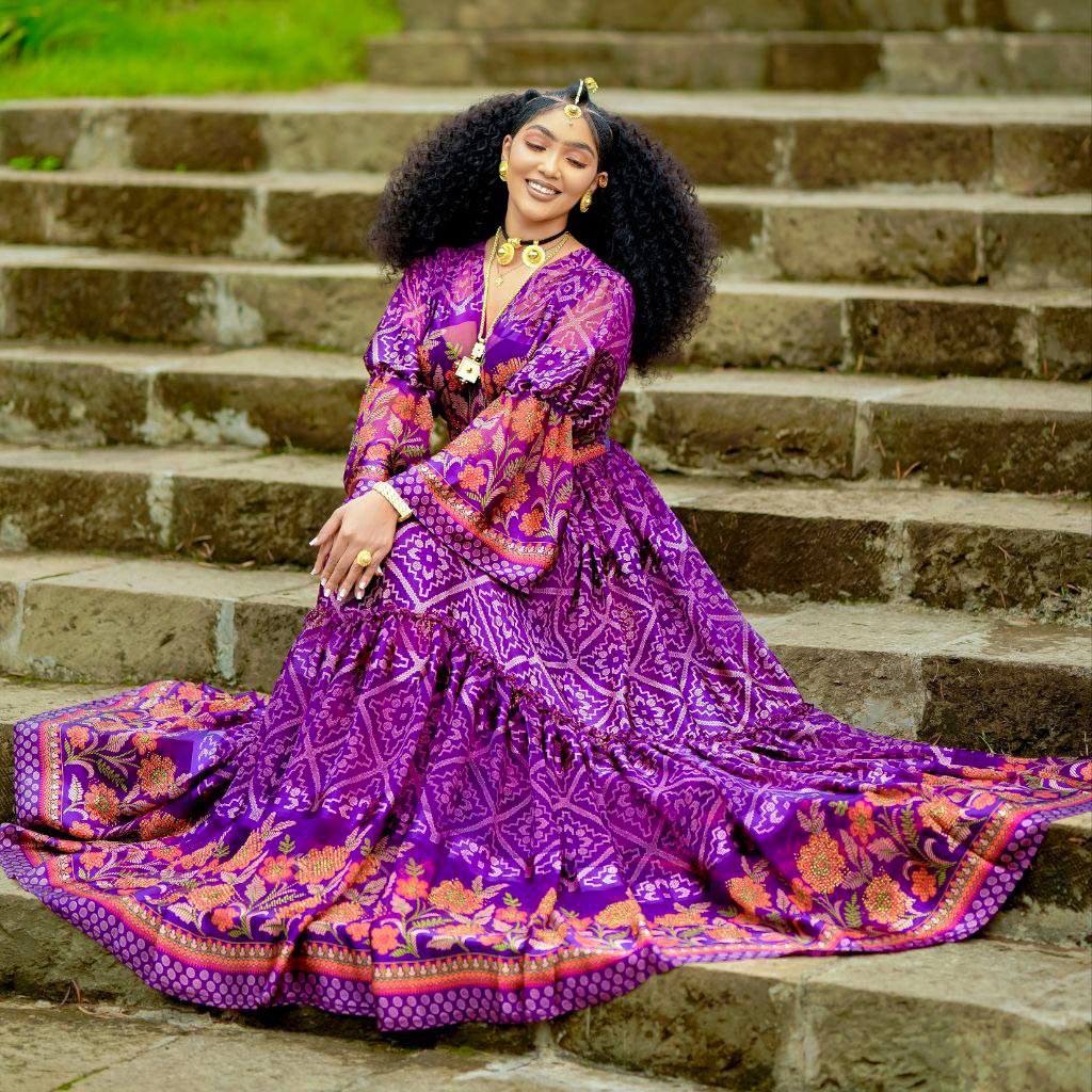 Purple Ethiopian Chiffon Dress Custom Made Purple Ethiopian Chiffon Dress Custom Made