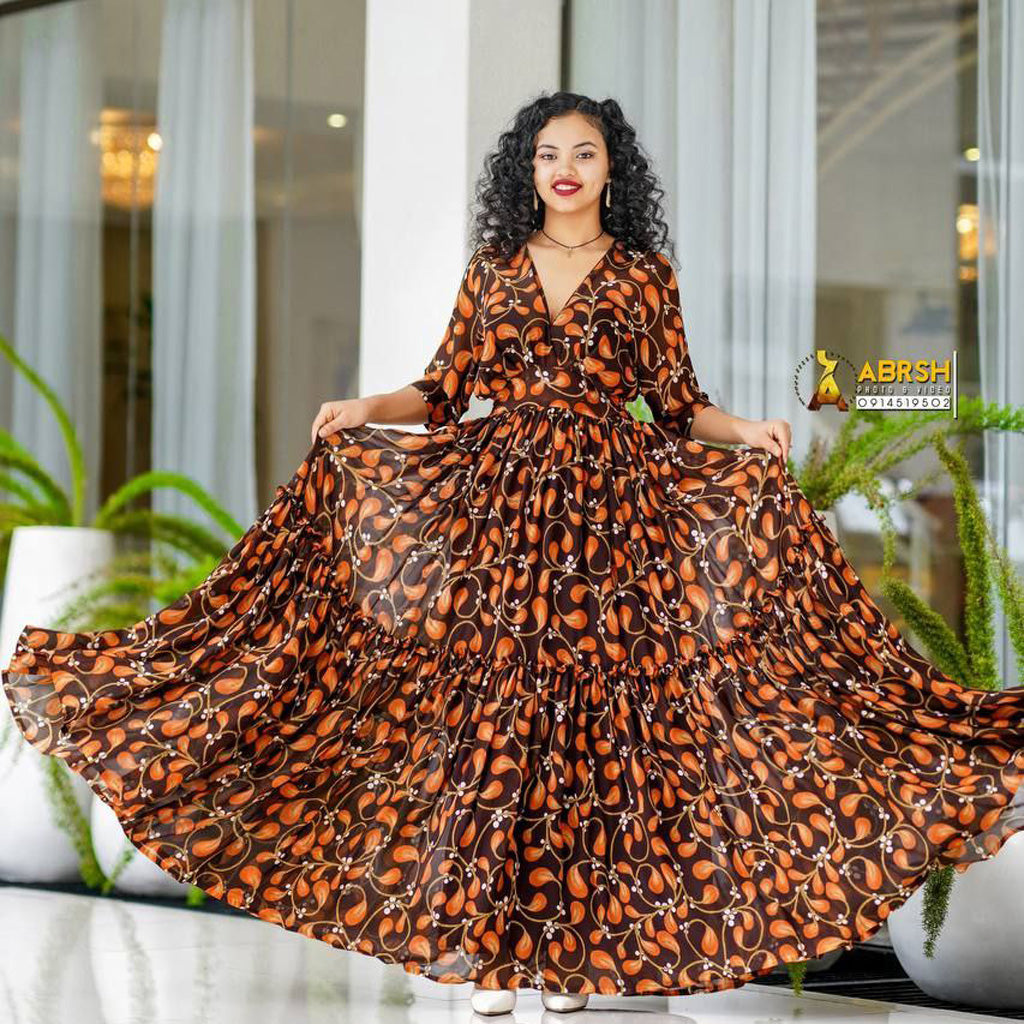 ethiopian chiffon dress Arif Habesha ArifTibeb Beat the heat in this stylish Ethiopian Chiffon Dress Yellow Chiffon Habesha - Elegant