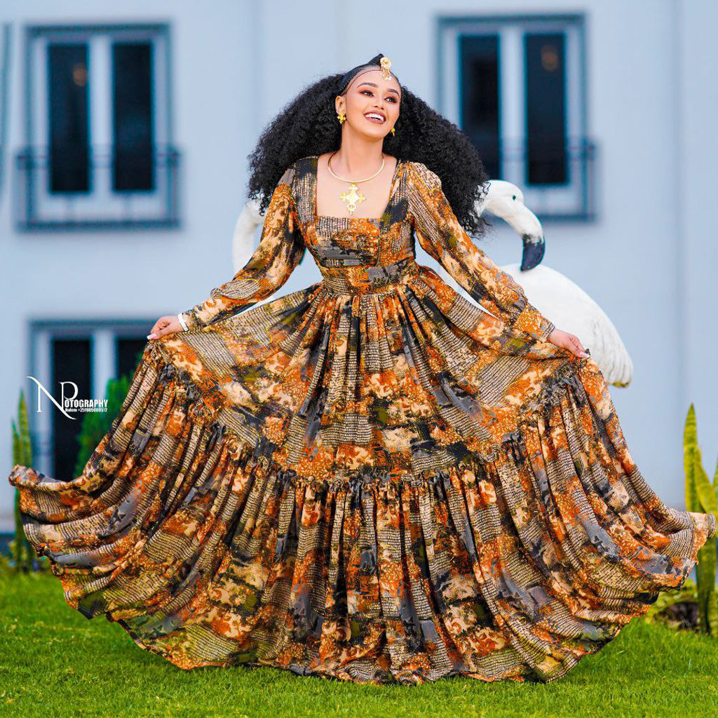 Wongel Ethiopian Chiffon Dress L Wongel Ethiopian Chiffon Dress L