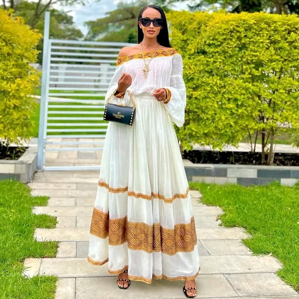 off the shoulder ethiopian dress ATSNAF OFF-SHOULDER HABESHA CLOTH