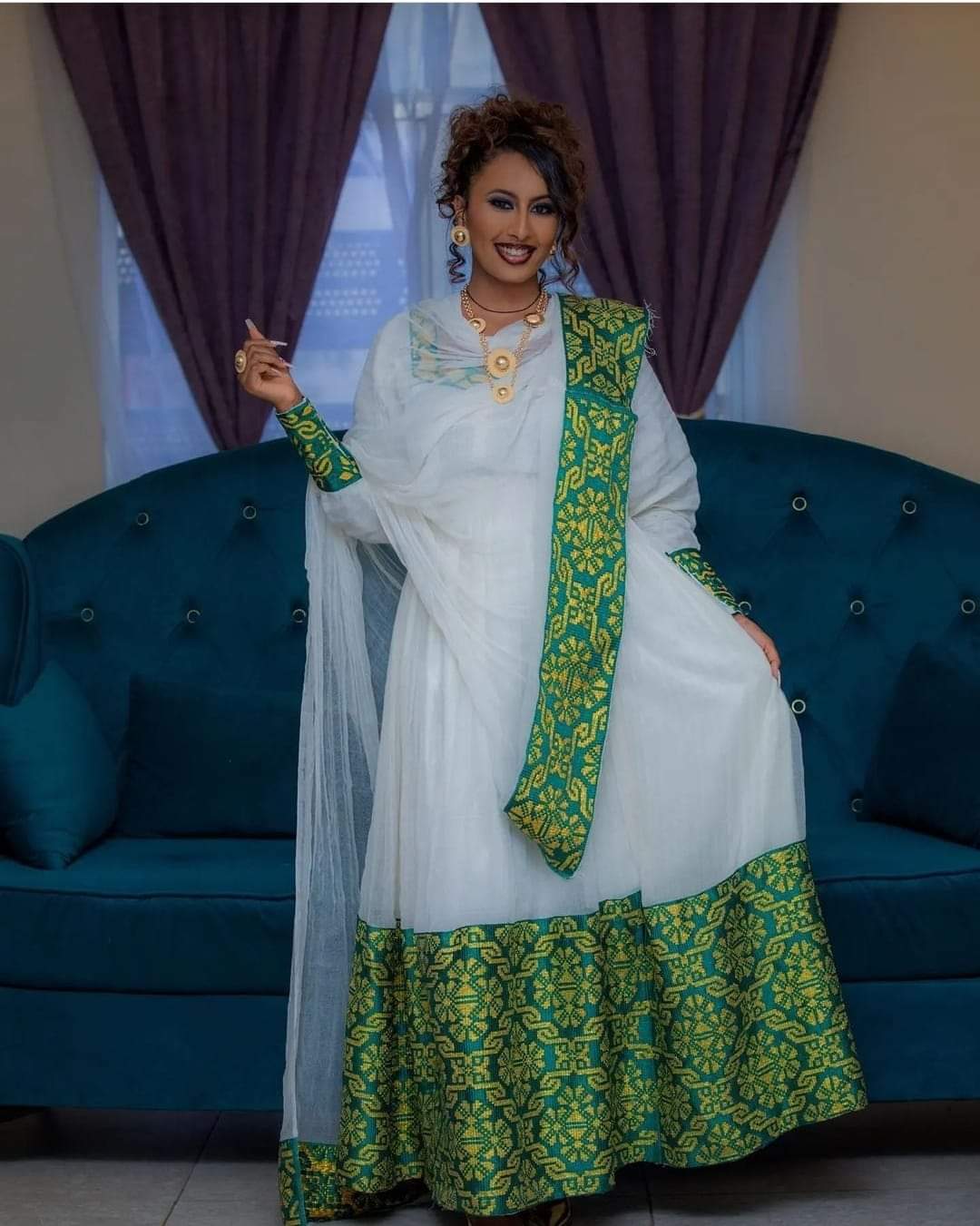 fitted lace wedding dress Green Ethiopian Cultural Dress M fitted lace wedding dress Green Ethiopian Cultural Dress M