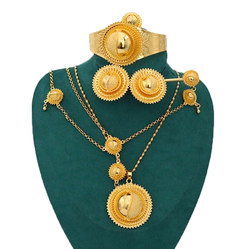 6 PCS Dubai 24K Ethiopian and Eritrean Gold Jewelry Set 