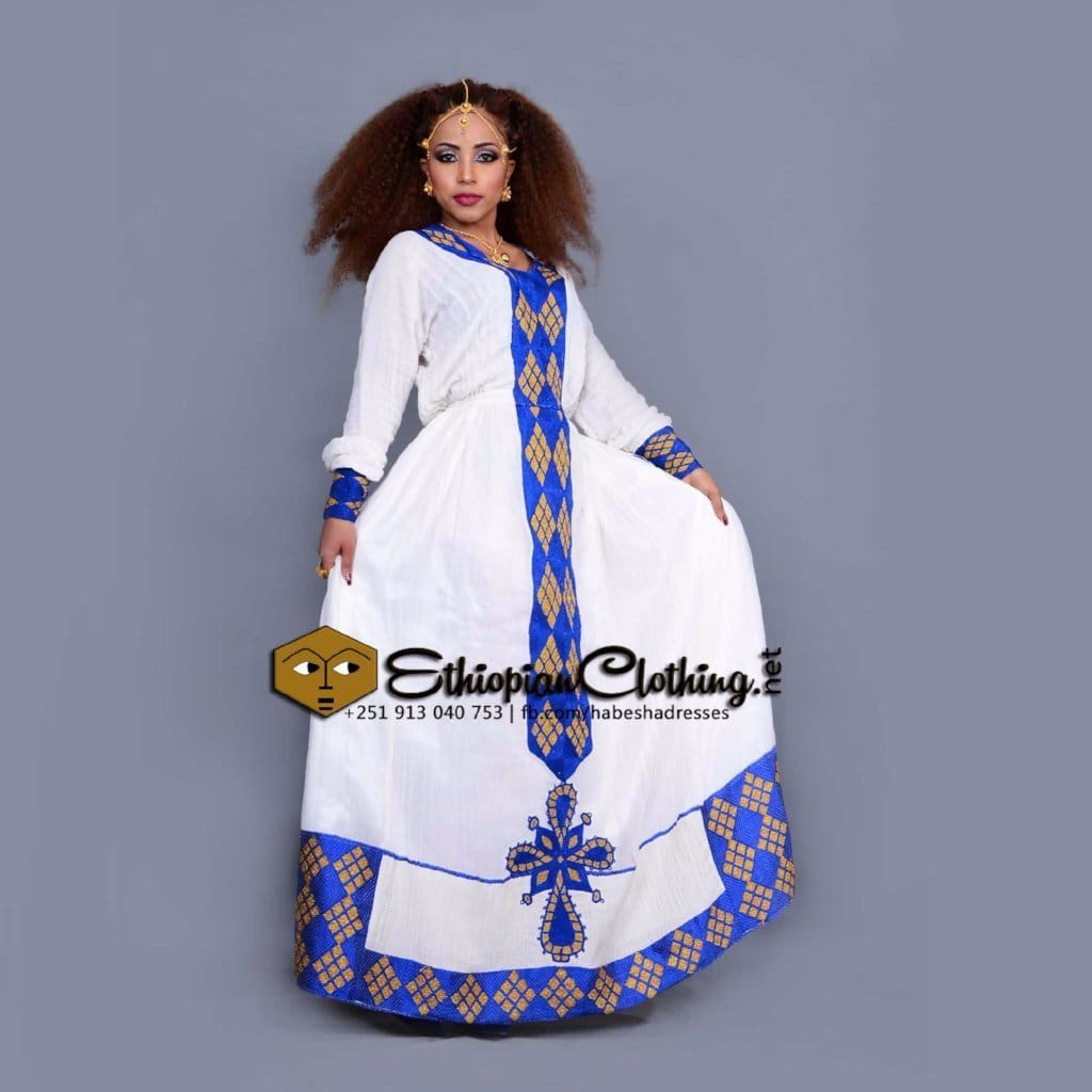 Doka Golden Habesha Dress - Ethiopian Traditional Dress