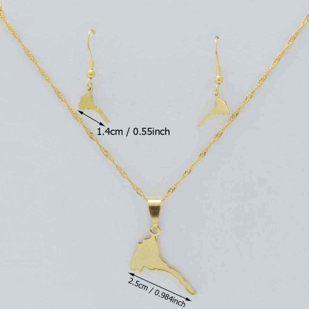 Eritrea Map Pendant Necklaces and Earrings sets - Ethiopian Traditional Dress