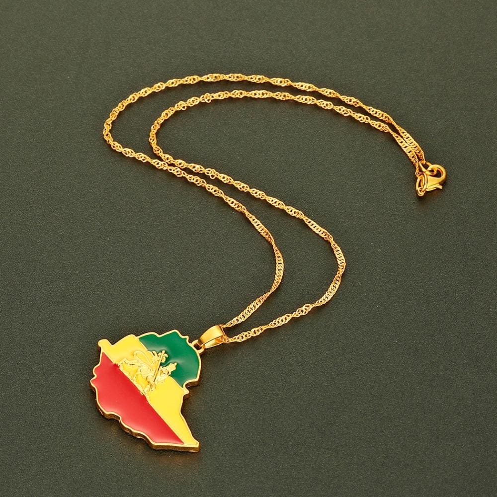 Ethiopian Flag & Lion Map Pendant - Ethiopian Traditional Dress