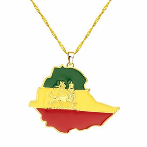 Ethiopian Flag & Lion Map Pendant - Ethiopian Traditional Dress