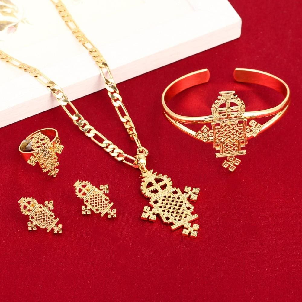 Gold And Silver Plated Ethiopian Baby Cross Jewelry Sets For Teenage Girl Women Nigeria Congo Uganda - Ethiopian Traditional Dress