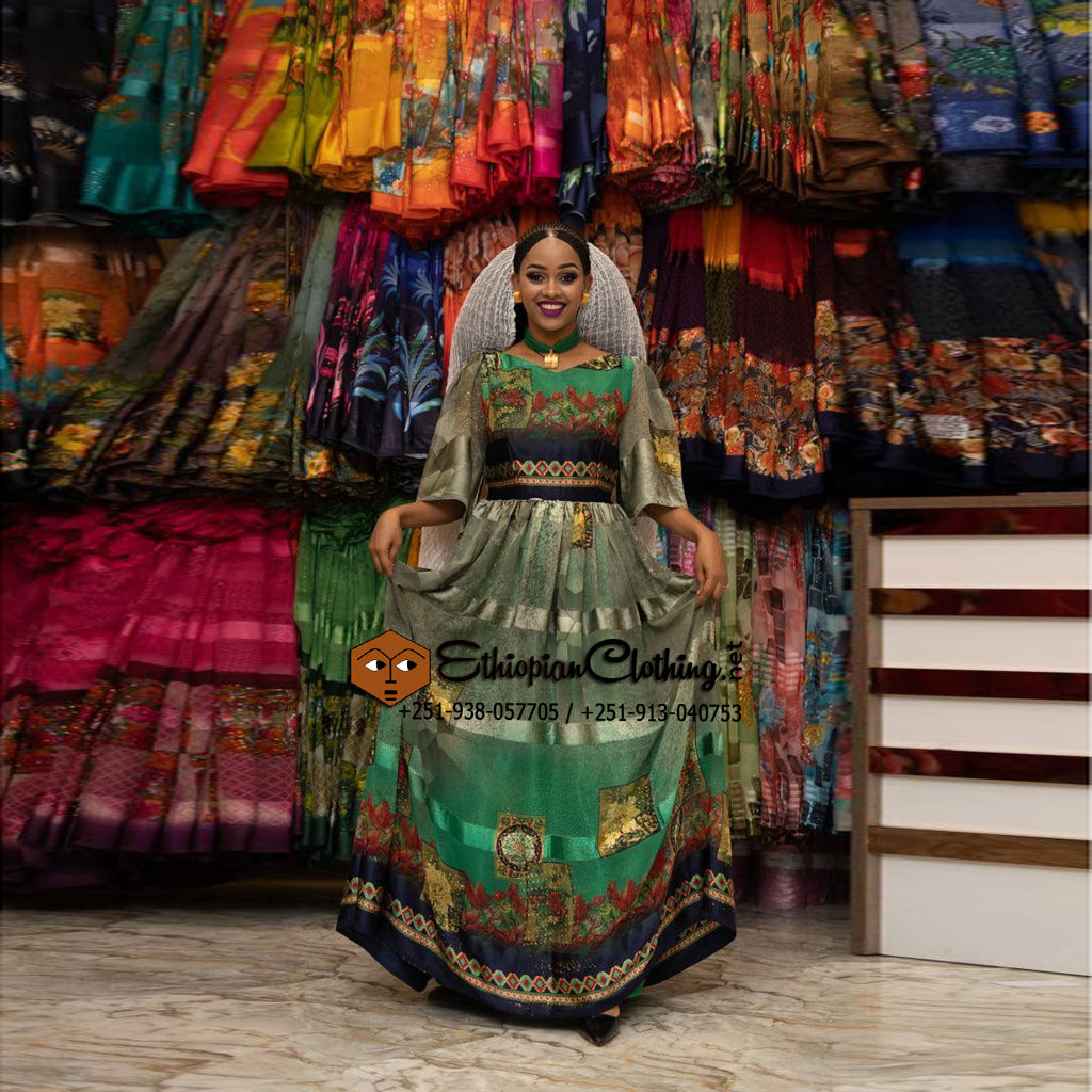 Lulit Habesha Chiffon Dress - Ethiopian Traditional Dress