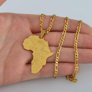 Goldplated Africa Map With Flag Pendant - Ethiopian Traditional Dress