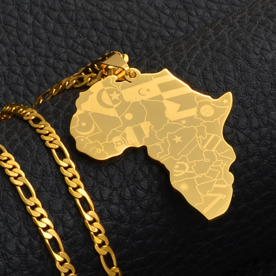 Goldplated Africa Map With Flag Pendant - Ethiopian Traditional Dress