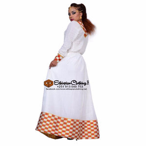 Qey Dama Menen Telf Habessha Dress - Ethiopian Traditional Dress