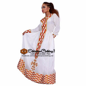 Qey Dama Menen Telf Habessha Dress - Ethiopian Traditional Dress