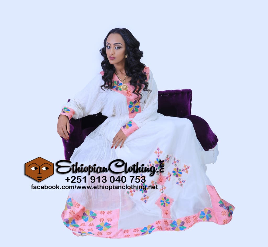 Rosa Habesha Kemis - Ethiopian Traditional Dress
